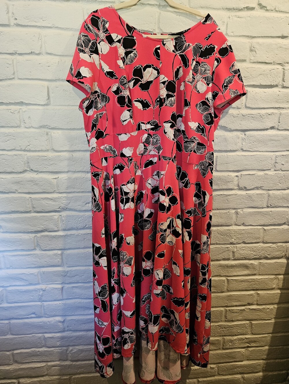 Lane Bryant Hot Pink with Black & White Floral Assymetrical Dress Plus Size 20W